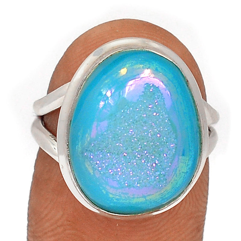 Marine Blue Aura Druzy Ring - MBDR240