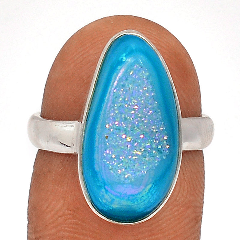 Marine Blue Aura Druzy Ring - MBDR241