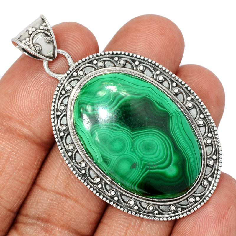 2.1" Fine Filigree - Malachite Pendants - MLAP3285