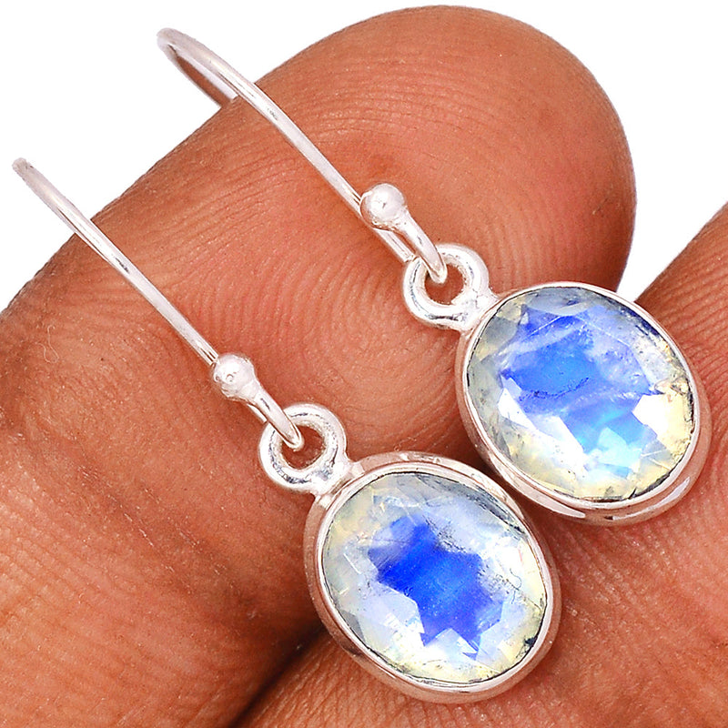 1.1" Rainbow Moonstone Faceted Earrings - MNFE483