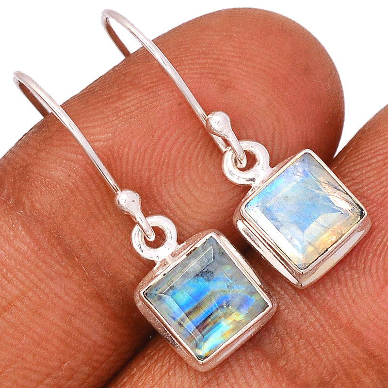 1.1" Rainbow Moonstone Faceted Earrings - MNFE485