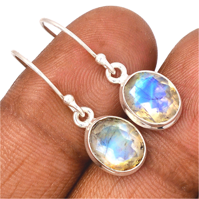 1.1" Rainbow Moonstone Faceted Earrings - MNFE487