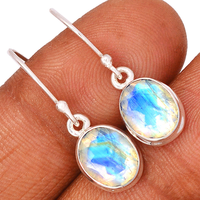 1.2" Rainbow Moonstone Faceted Earrings - MNFE489