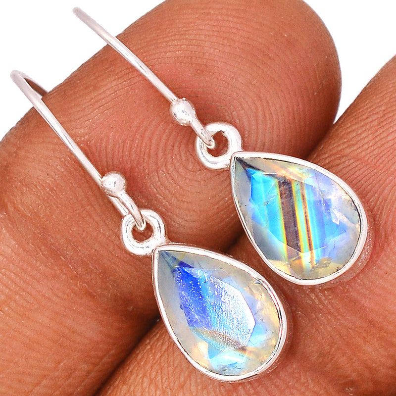 1.2" Rainbow Moonstone Faceted Earrings - MNFE523