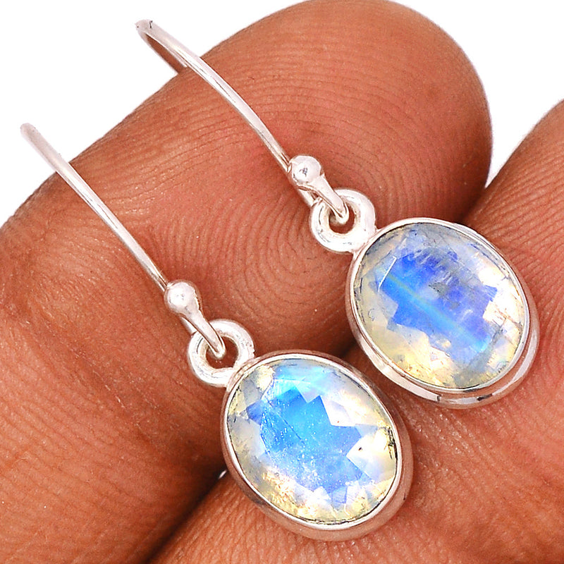 1.1" Rainbow Moonstone Faceted Earrings - MNFE528