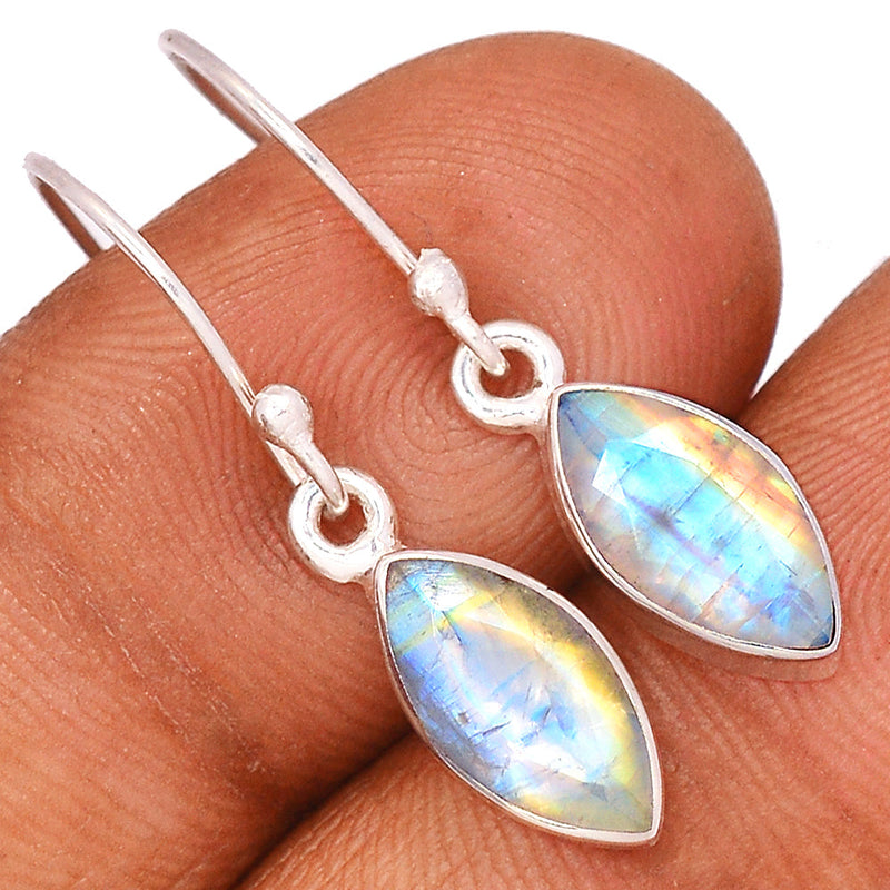 1.2" Rainbow Moonstone Faceted Earrings - MNFE556