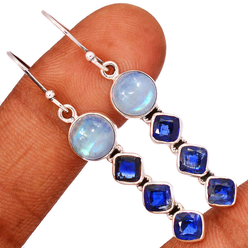 2" Rainbow Moonstone & Kyanite Faceted Earrings - MONE3487