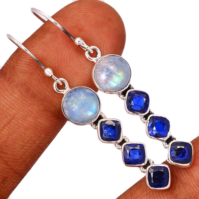 2" Rainbow Moonstone & Kyanite Faceted Earrings - MONE3498