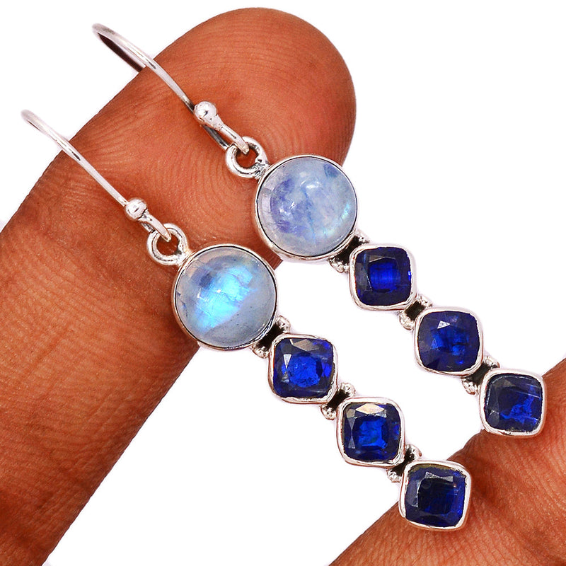 2" Rainbow Moonstone & Kyanite Faceted Earrings - MONE3504