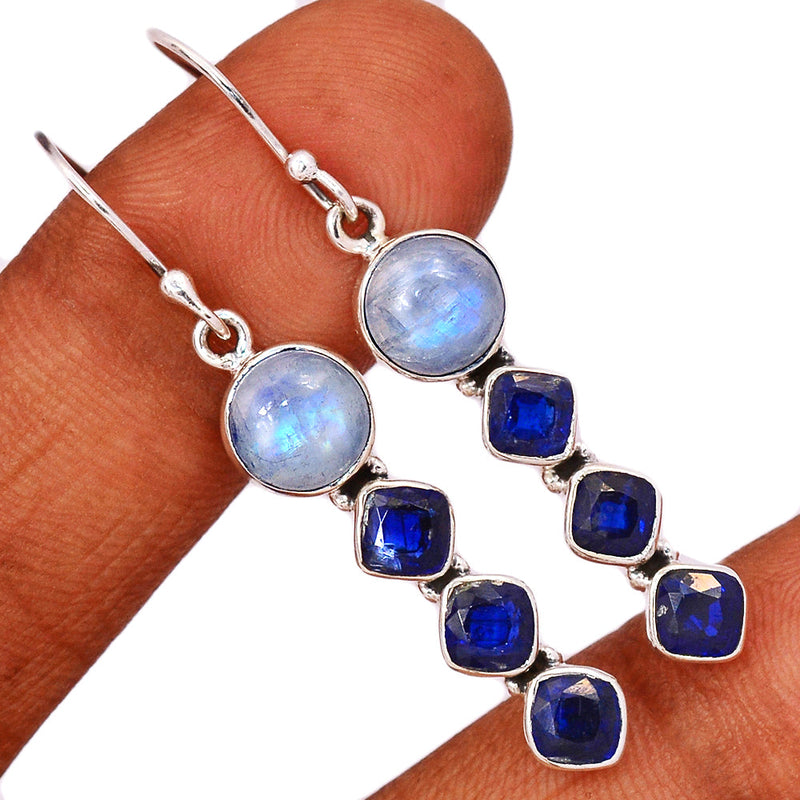 2" Rainbow Moonstone & Kyanite Faceted Earrings - MONE3510