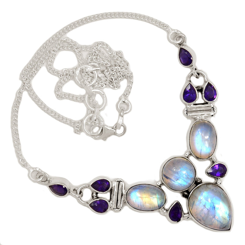 19.1" Rainbow Moonstone & Amethyst Necklaces - MONN153