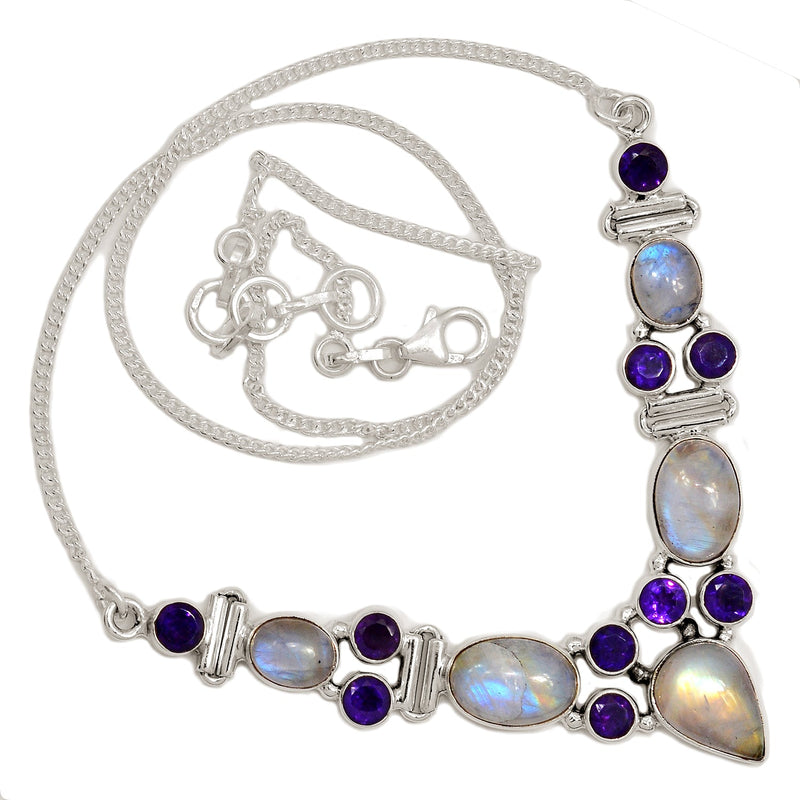 19.3" Rainbow Moonstone & Amethyst Necklaces - MONN154