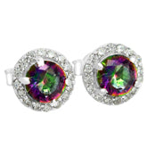 5*5 MM Round - Mystic Topaz With CZ Earrings - MTE65