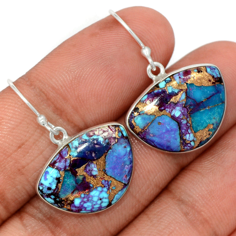 1.2" Purple Copper Turquoise With Blue Turquoise Earrings - PCWE10