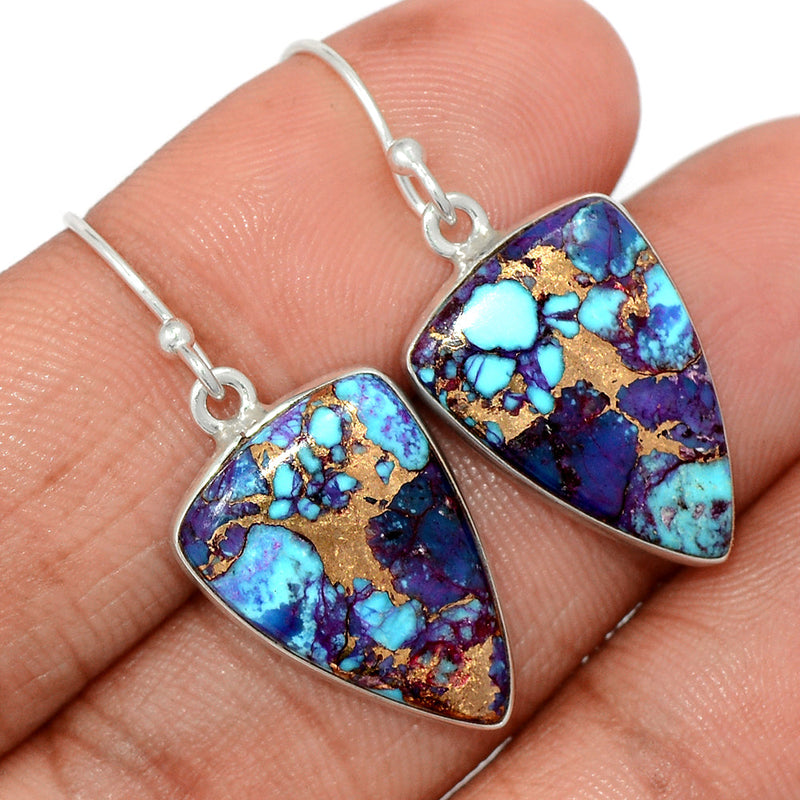 1.5" Purple Copper Turquoise With Blue Turquoise Earrings - PCWE11