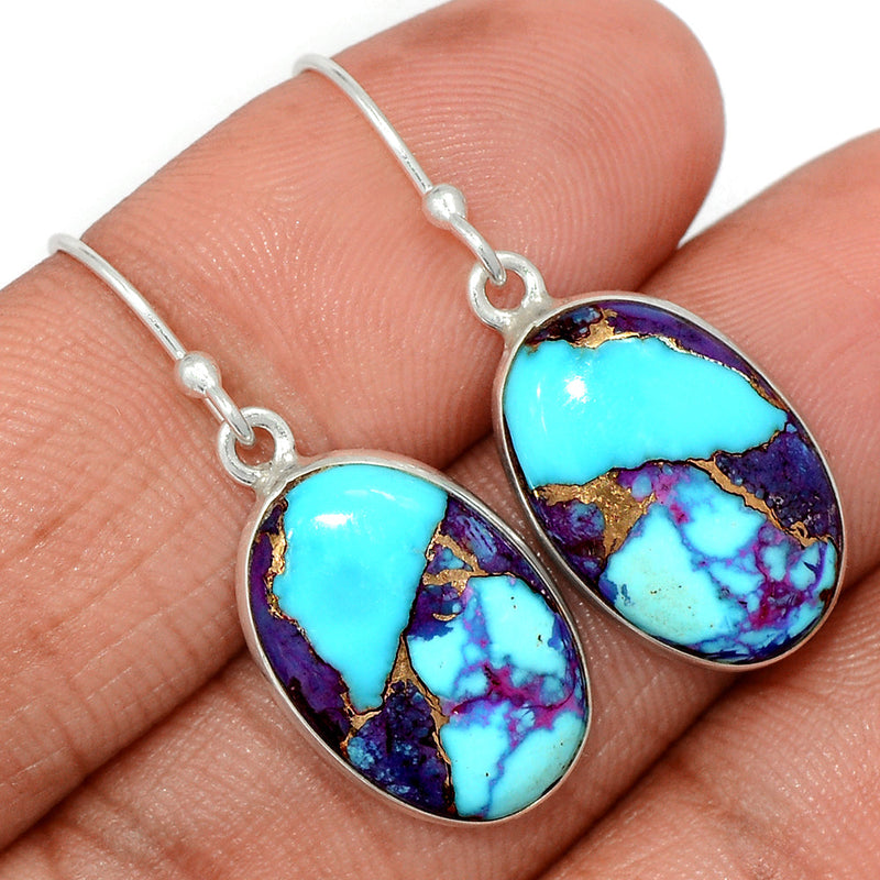 1.3" Purple Copper Turquoise With Blue Turquoise Earrings - PCWE12