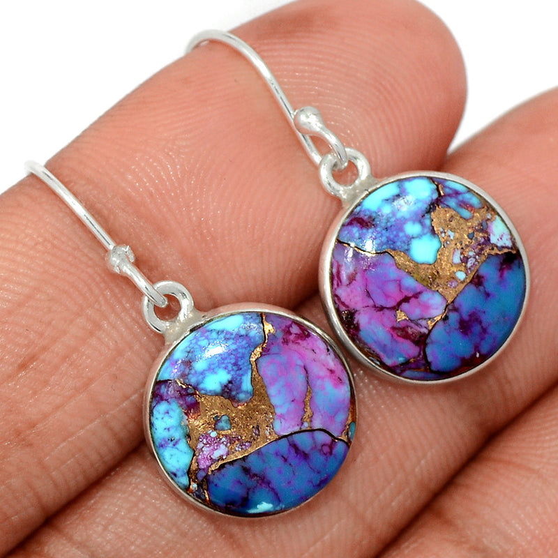 1.2" Purple Copper Turquoise With Blue Turquoise Earrings - PCWE13