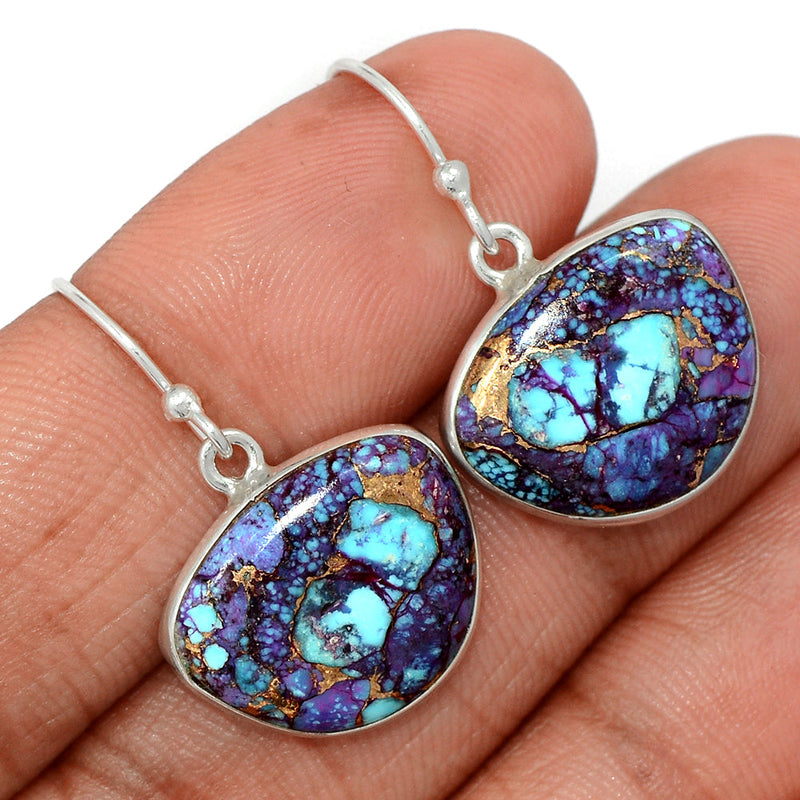 1.2" Purple Copper Turquoise With Blue Turquoise Earrings - PCWE16