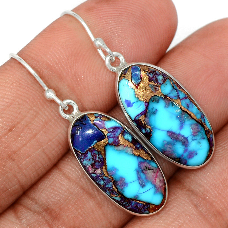 1.5" Purple Copper Turquoise With Blue Turquoise Earrings - PCWE18