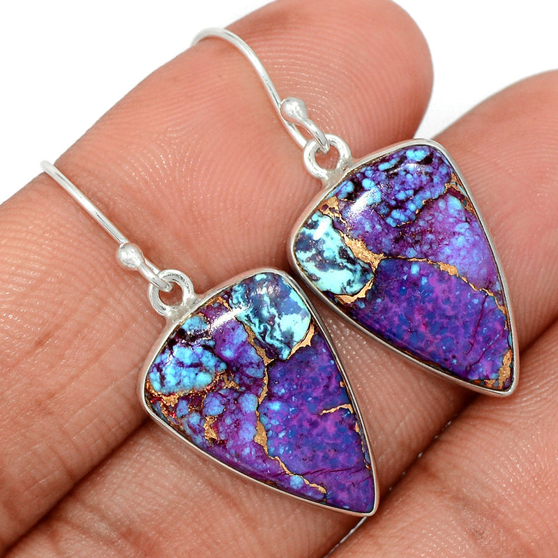 1.5" Purple Copper Turquoise With Blue Turquoise Earrings - PCWE19