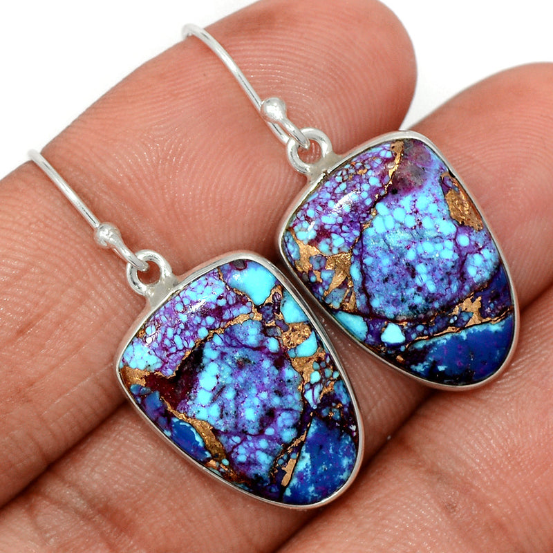 1.5" Purple Copper Turquoise With Blue Turquoise Earrings - PCWE20