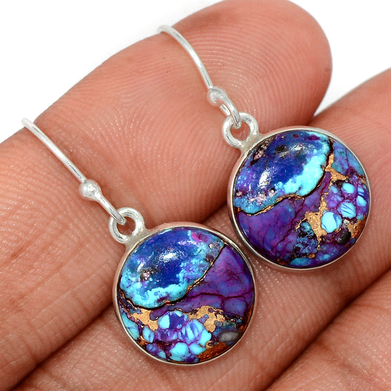 1.2" Purple Copper Turquoise With Blue Turquoise Earrings - PCWE22