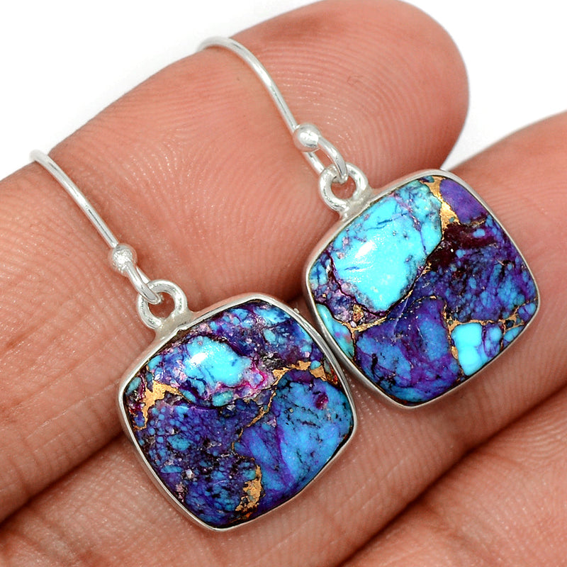 1.2" Purple Copper Turquoise With Blue Turquoise Earrings - PCWE24