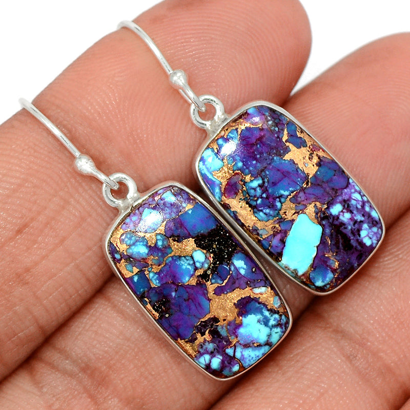 1.5" Purple Copper Turquoise With Blue Turquoise Earrings - PCWE25