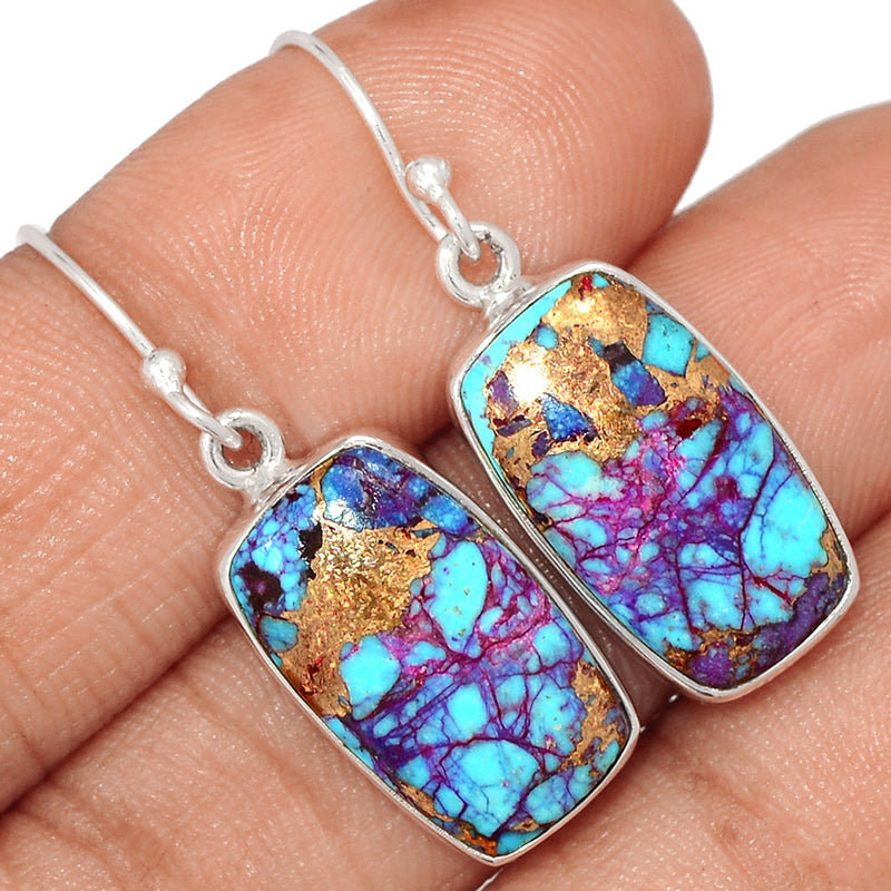 1.5" Purple Copper Turquoise With Blue Turquoise Earrings - PCWE26