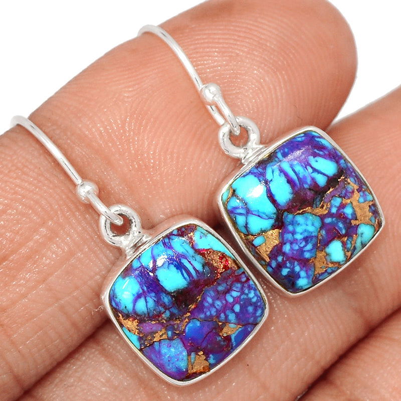 1.1" Purple Copper Turquoise With Blue Turquoise Earrings - PCWE28