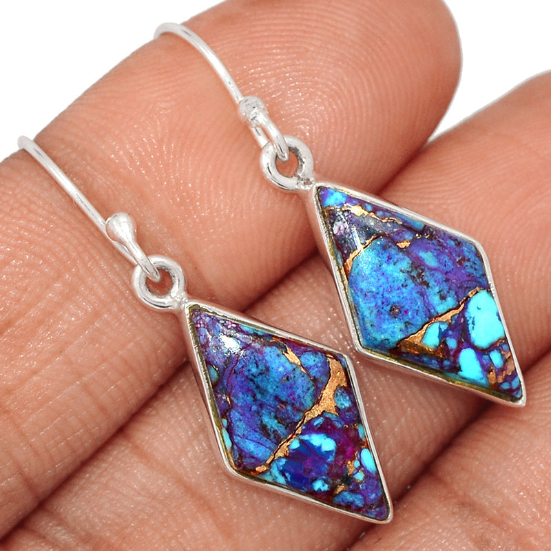 1.5" Purple Copper Turquoise With Blue Turquoise Earrings - PCWE31