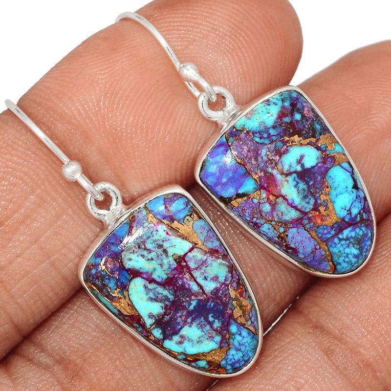 1.5" Purple Copper Turquoise With Blue Turquoise Earrings - PCWE32