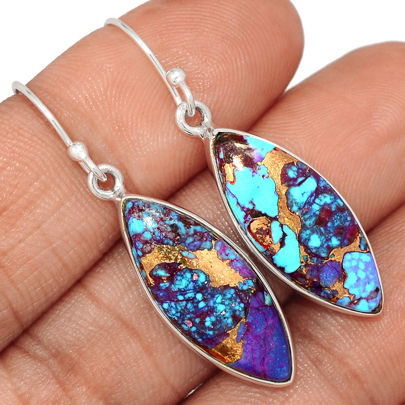 1.6" Purple Copper Turquoise With Blue Turquoise Earrings - PCWE34