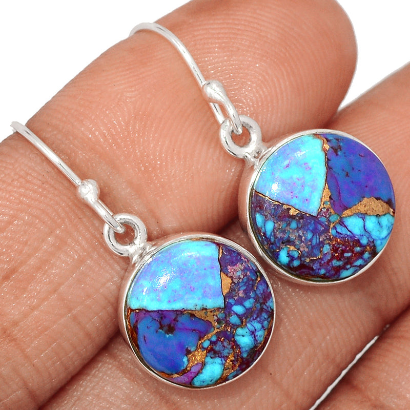 1.2" Purple Copper Turquoise With Blue Turquoise Earrings - PCWE35