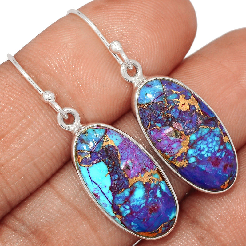 1.5" Purple Copper Turquoise With Blue Turquoise Earrings - PCWE36