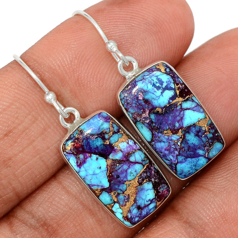 1.3" Purple Copper Turquoise With Blue Turquoise Earrings - PCWE3