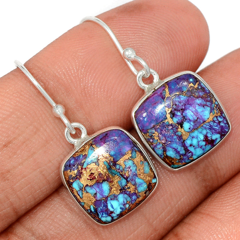 1.2" Purple Copper Turquoise With Blue Turquoise Earrings - PCWE4