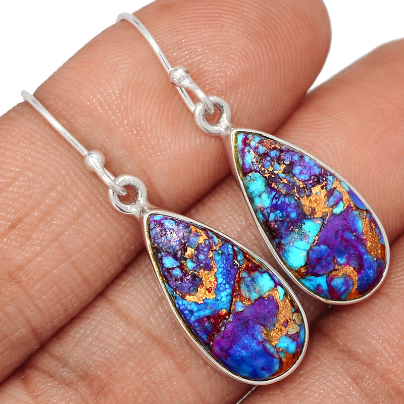 1.5" Purple Copper Turquoise With Blue Turquoise Earrings - PCWE59