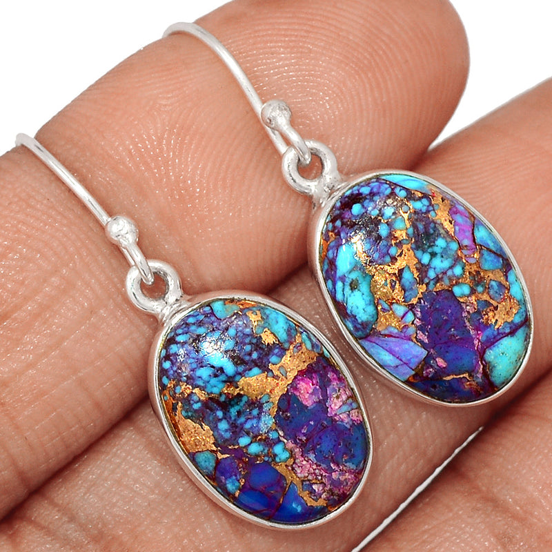 1.3" Purple Copper Turquoise With Blue Turquoise Earrings - PCWE65