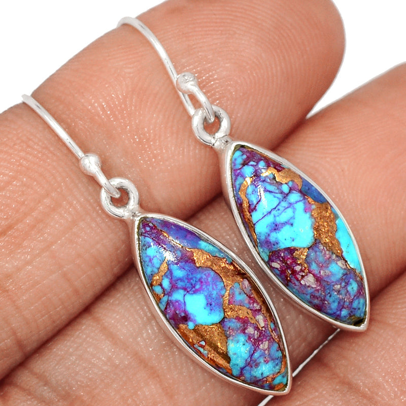 1.5" Purple Copper Turquoise With Blue Turquoise Earrings - PCWE69