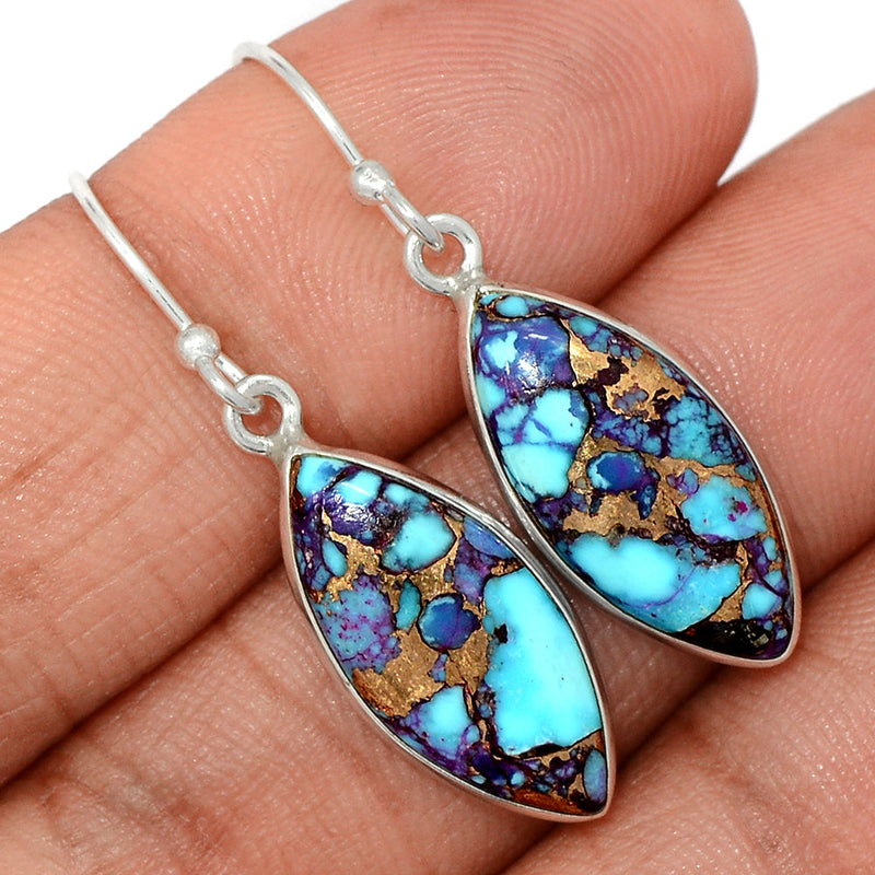 1.5" Purple Copper Turquoise With Blue Turquoise Earrings - PCWE6