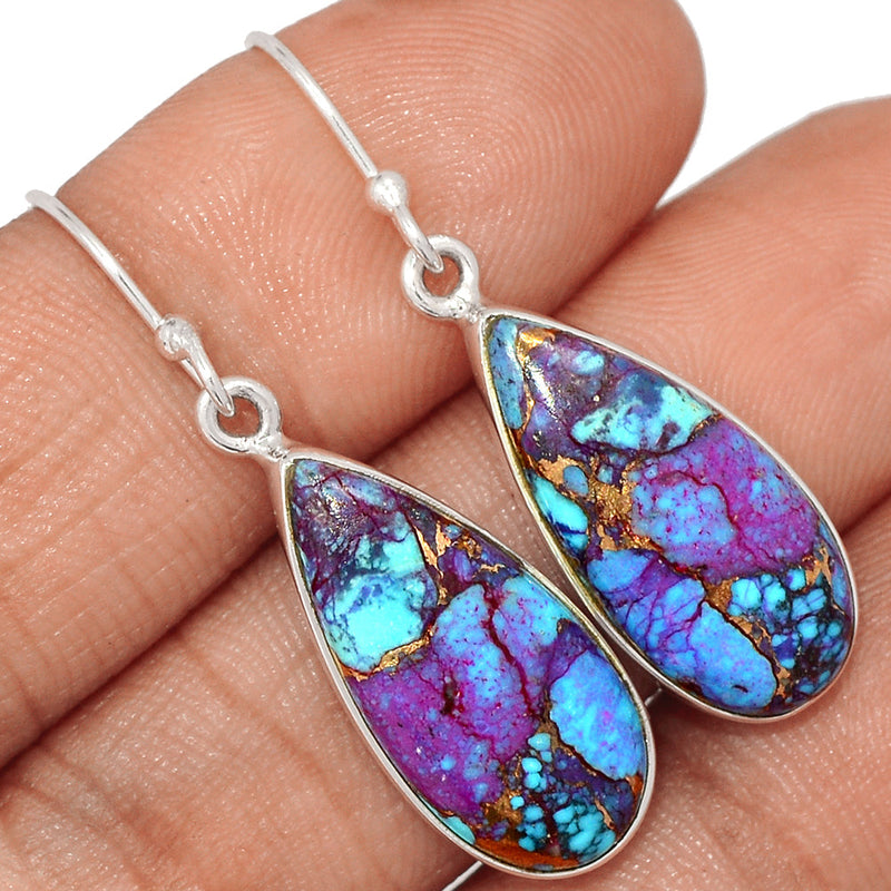 1.5" Purple Copper Turquoise With Blue Turquoise Earrings - PCWE70