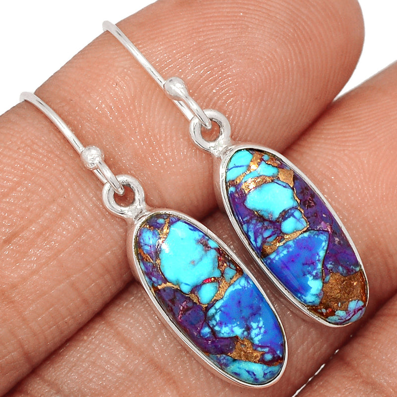 1.3" Purple Copper Turquoise With Blue Turquoise Earrings - PCWE71