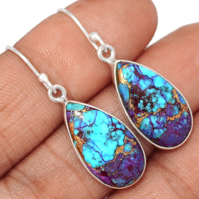 1.5" Purple Copper Turquoise With Blue Turquoise Earrings - PCWE74