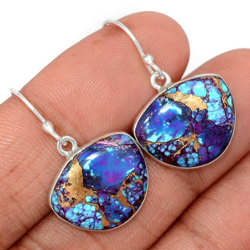 1.2" Purple Copper Turquoise With Blue Turquoise Earrings - PCWE9