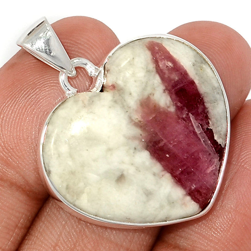 1.5" Heart - Natural Rubellite Pink Tourmaline In Quartz Cabochon Pendants - PQCP266