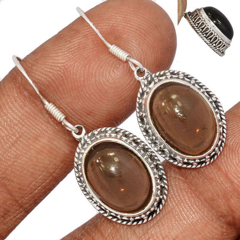 1.3" Fine Filigree - Smokey Quartz Cabochon Earrings - SMCE214