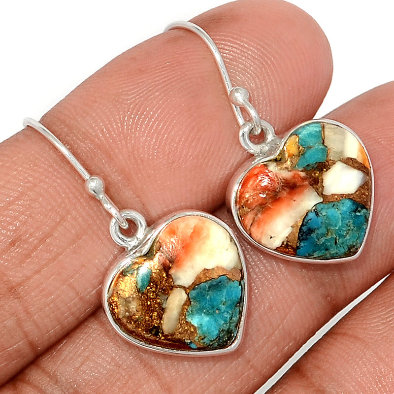 1.2" Heart - Spiny Oyster Arizona Turquoise Earrings - SOTE764