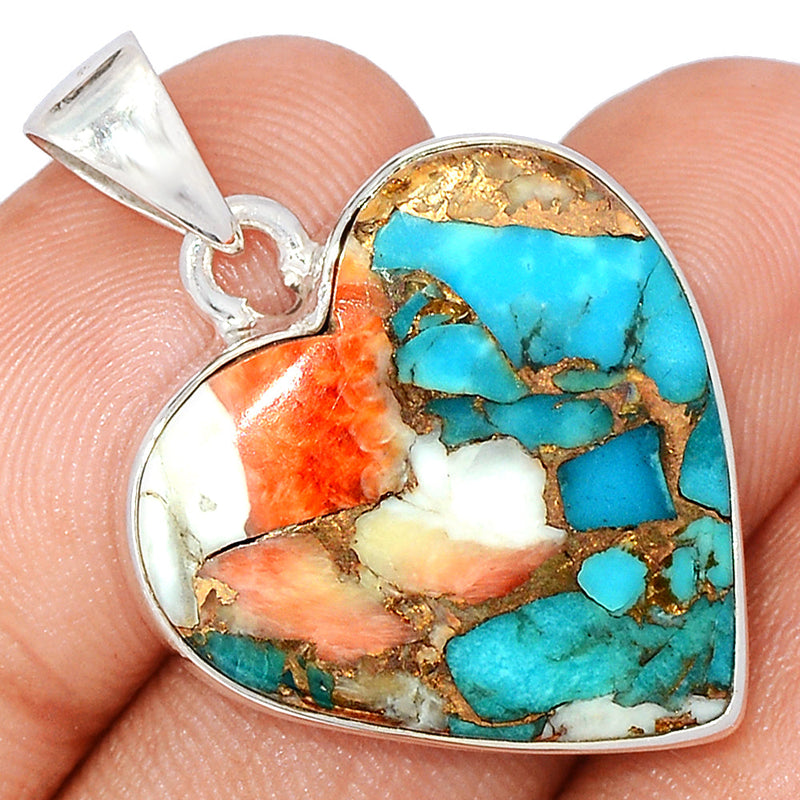 1.3" Heart - Spiny Oyster Arizona Turquoise Pendants - SOTP1253