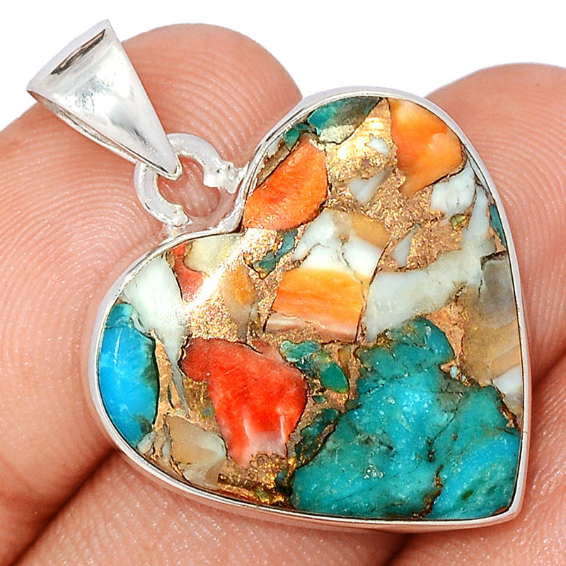 1.3" Heart - Spiny Oyster Arizona Turquoise Pendants - SOTP1254